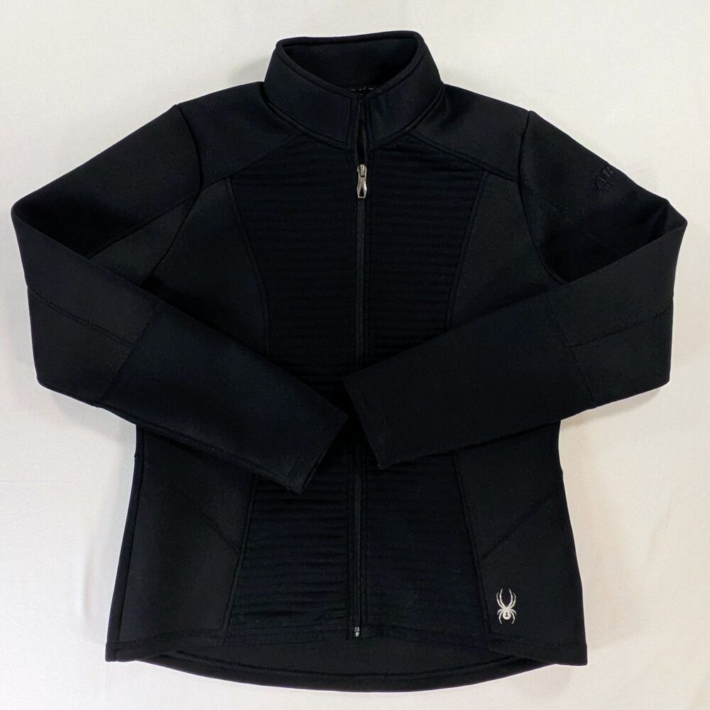 Spyder Active Jacket Womens L Large Black Full Zip Textured Front LOGO ON sleeve